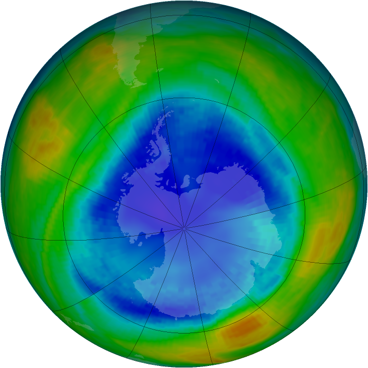 Antarctic ozone map for 29 August 1993